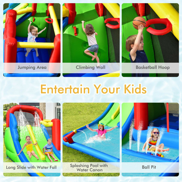 Multiple Play Areas: The water slide includes a jumping area, climbing wall, long slide, basketball hoop, and ball pit pool, which offers long hours of entertainment. By playing with the water castle, children can exercise and release stress while gaining friendships. Moreover, it keeps kids away from cell phones, computers, and other electronics.