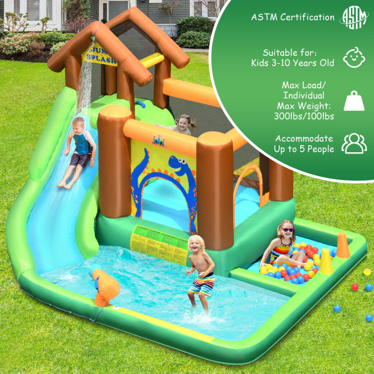 Spacious Play Area for 5 Kids: Our water slide can accommodate up to five children at once, with a maximum weight capacity of 300 lbs. The castle section is designed for up to 3 children, and each child on the castle should weigh under 100lbs. Suitable for kids aged 3 to 10, it's perfect for family gatherings and backyard adventures.