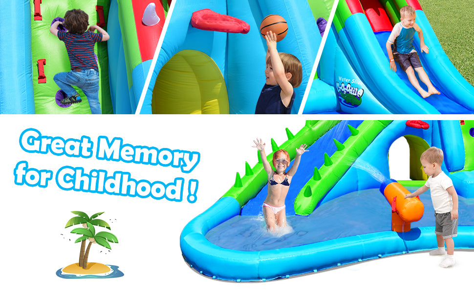 Crocodile Water Slides with Bouncy Pool and Climbing Wall