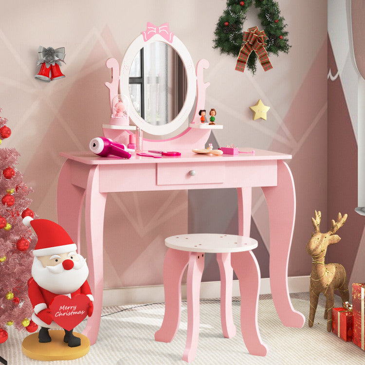 Adorably Cute Kids' Vanity Set: Capture your child's heart with our super adorable vanity table and chair set! The delightful appearance, coupled with warm color matching, adds a charming flair to any girls' room. Create a space where your little one will love spending time.