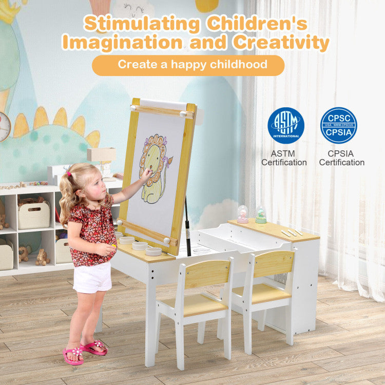 Safe and Durable Construction: Crafted with safety in mind, the table set features anti-pinch cutout handles, a slow-lowering hydraulic rod, and a durable UV polyurethane lacquer coating. Ensure a secure and long-lasting artistic environment for your little one.