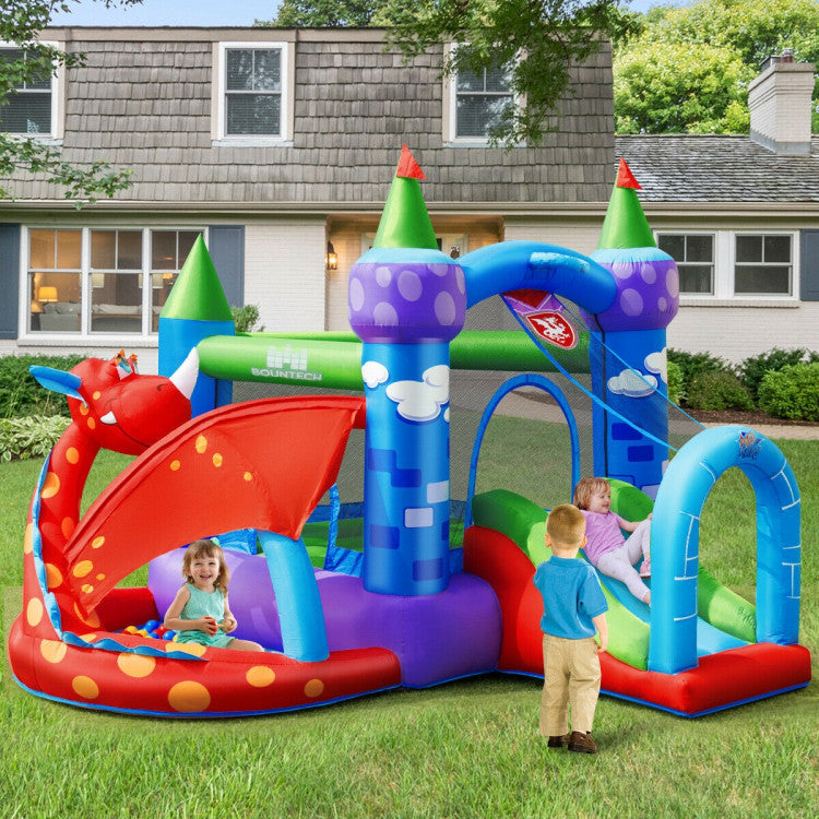 Rapid Inflation and Easy Storage: Effortlessly inflate the bouncer within minutes. After the festivities, quick deflation through dual air outlets—long and short tubes—facilitates easy folding and storage in the included bag. This portable design transforms gardens, parks, and more into your child's fantasyland. (Recommended 740W blower included for optimal performance.)