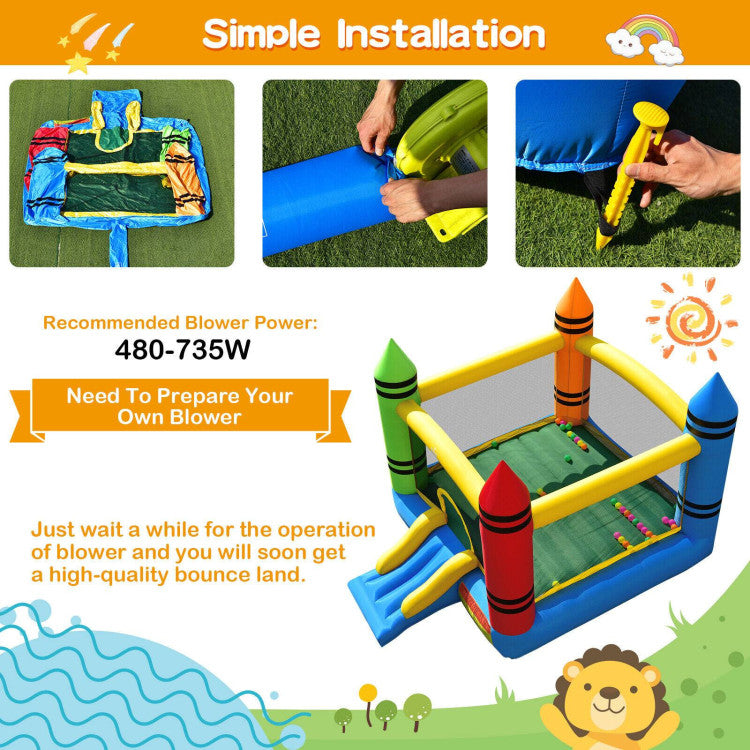 Effortless Setup and Storage: Setting up and taking down our inflatable castle is a breeze. Simply connect it to a compatible blower (not included), wait a moment, and you'll have a perfect bouncer. A convenient storage bag is included for easy transport.