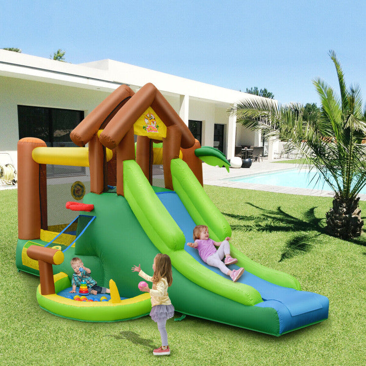 Unlimited Fun for Kids: This inflatable bounce house offers endless entertainment with a built-in trampoline, 2 slides, a climbing wall, a shooting area, and a dart zone. It's perfect for year-round play, indoors or outdoors.