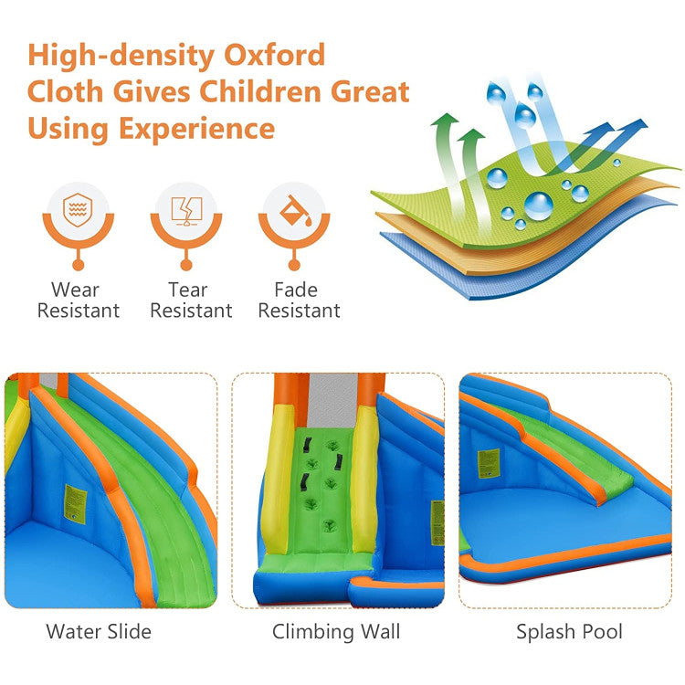 Safety First with Premium Materials: Crafted from resilient 840D and 420D puncture-resistant Oxford materials, this water park is engineered for durability. The area between the climbing wall and the water slide is enclosed by mesh walls, ensuring safety, optimal ventilation, and uninterrupted enjoyment.