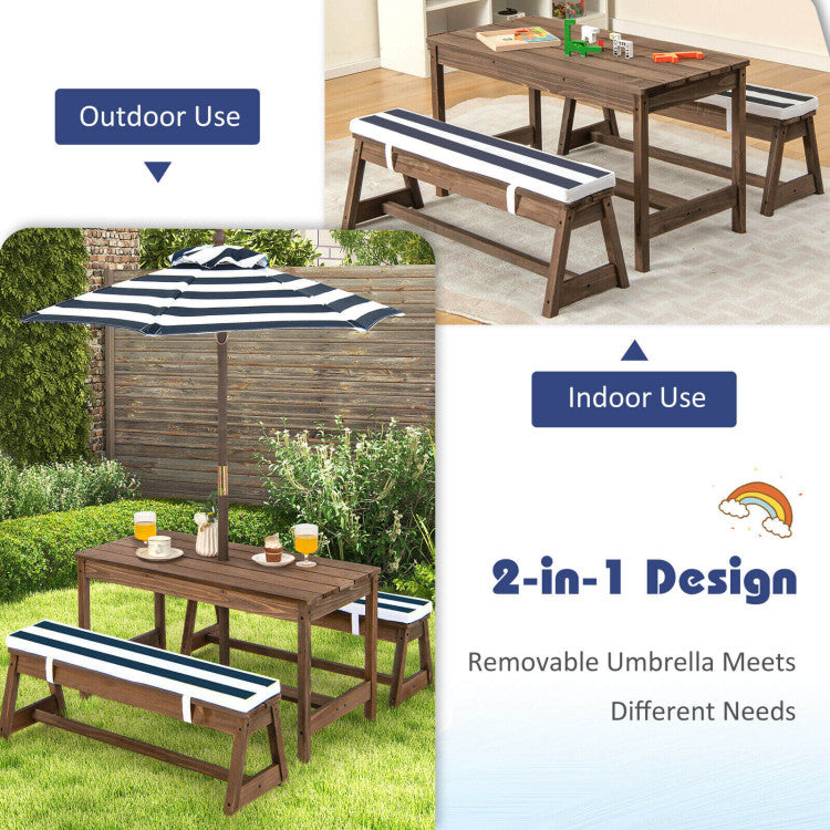 Versatile Children's Picnic Table Set: Explore outdoor fun with our 1 table, 2 benches set, perfect for playdates and snacks. Ideal for 4 kids, creating a special space for their enjoyment indoors or under the sun.