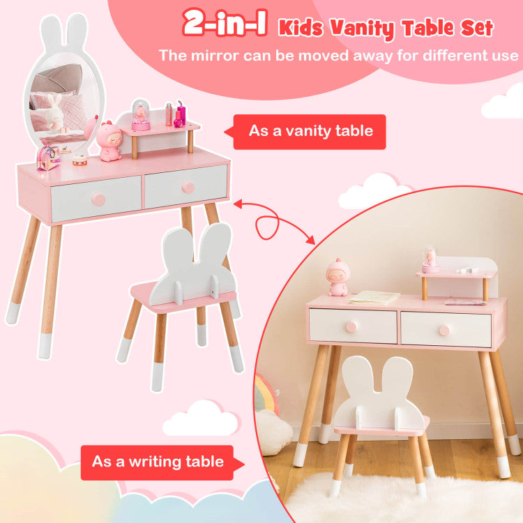 Versatile 2-in-1 Design for Every Need: This kids vanity table is more than just a dressing area. With its detachable mirror, it can effortlessly transform into a functional reading or writing table whenever required. The charming pink design adds a touch of elegance, making it a perfect addition to children's bedrooms and playrooms.