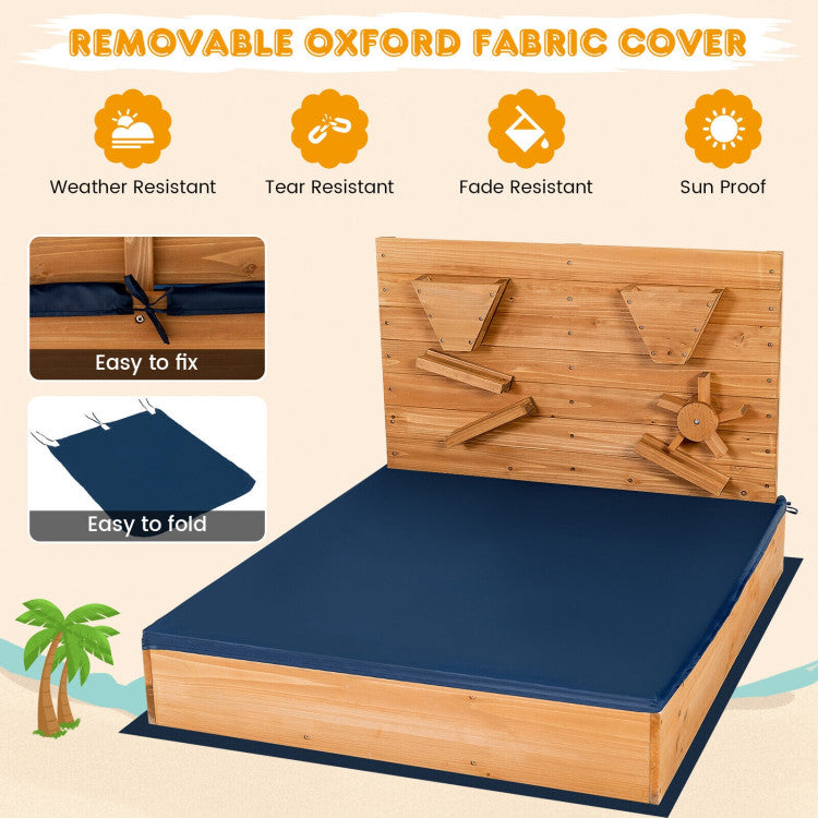 Included Ground Liner and Protective Cover: The additional ground liner prevents sand from spilling and facilitates proper ventilation and drainage, making it effortless to manage sand depth. Plus, the included cover safeguards the sandbox from animals, harsh weather, and debris, ensuring a clean play space for your kids every time.