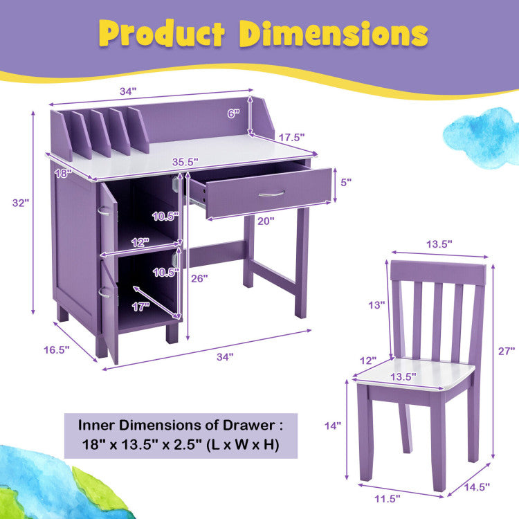 Ideal Dimensions and Easy Maintenance: With dimensions of 35.5" x 18" x 32" for the table and 14" x 13.5" x 27" for the chair, this set is perfect for kids aged 4 and above. The smooth, waterproof coating allows easy cleaning, ensuring durability.