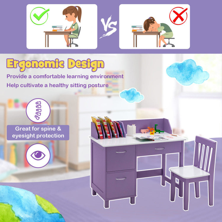 Ergonomic Chair for Comfort: Paired with an ergonomic chair featuring a curved backrest, our study table promotes correct posture for kids, enhancing spine and eyesight protection during study sessions.