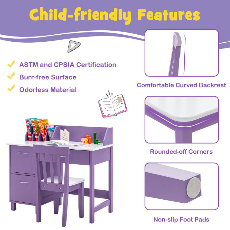 Kid-Friendly Design: The desk includes a tabletop hutch to encourage organizational habits, sleek handles for easy drawer and cabinet access, and rounded corners to prevent scratches. Perfect for a child-friendly learning environment.