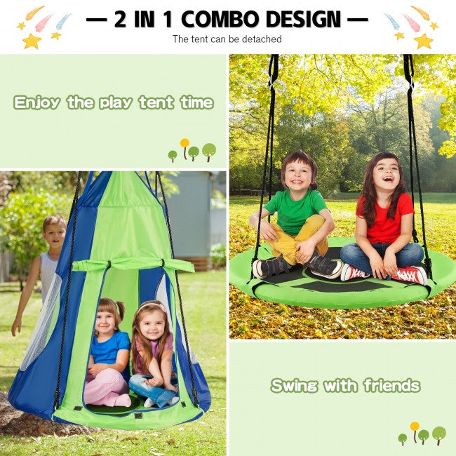 2-In-1 Combo Design: Designed with a detachable play tent, this nest hanging swing seat with adequate height- 52” provides kids with a reading nook, resting pod and hanging chair. The screen window and rolling door not only ensure optimal ventilation but also give kids private areas.