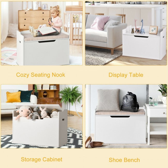 Versatile Storage Solution for Any Room: With built-in handles, our storage and seating chest is easy to move around. Use it to store shoes in the entryway, books in the den, dolls in the playroom, clothes in the closet, or blankets in the living room. It's the perfect addition to any space.