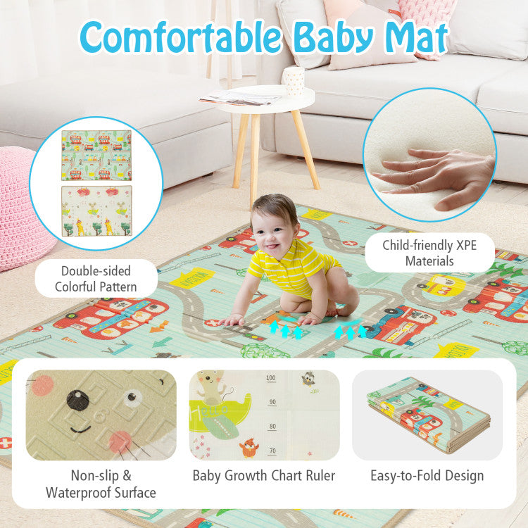 Cushy XPE Baby Mat: Enhance your baby's cognitive abilities with the included baby play mat, featuring a vibrant double-sided pattern and a handy baby growth chart. Crafted from child-safe XPE materials, this play mat boasts a non-slip surface, ensuring a secure and comfortable environment for crawling and sitting.