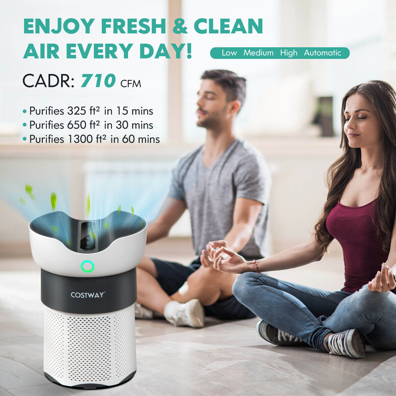 Enjoy Clean and Healthy Air Anywhere: This air purifier is convenient to place and easy to move around. It occupies minimal floor space, making it suitable for various settings such as living rooms, study rooms, bedrooms, kitchens, pet shops, laboratories, restaurants, offices, and more.