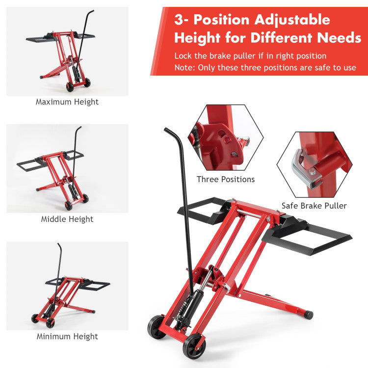 Adjustable Track Width and Wide Application: The range of adjustable track of our lawn mower lift: inner wheel: 18.5" - 26", outer wheel: 40" - 47.5". This device makes it suitable for most mowers of different sizes, such as garden tractors, cycling mowers, ATVs, and even push mowers.