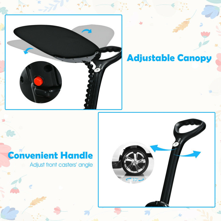 Adjustable & Removable Canopy: Designed with sun-proof canopy, the stroller create a cozy and cool area for your toddlers. In addition, the adjustable canopy ensure 360-degree protection. You can press the detachment button to remove the canopy when it's not in use.