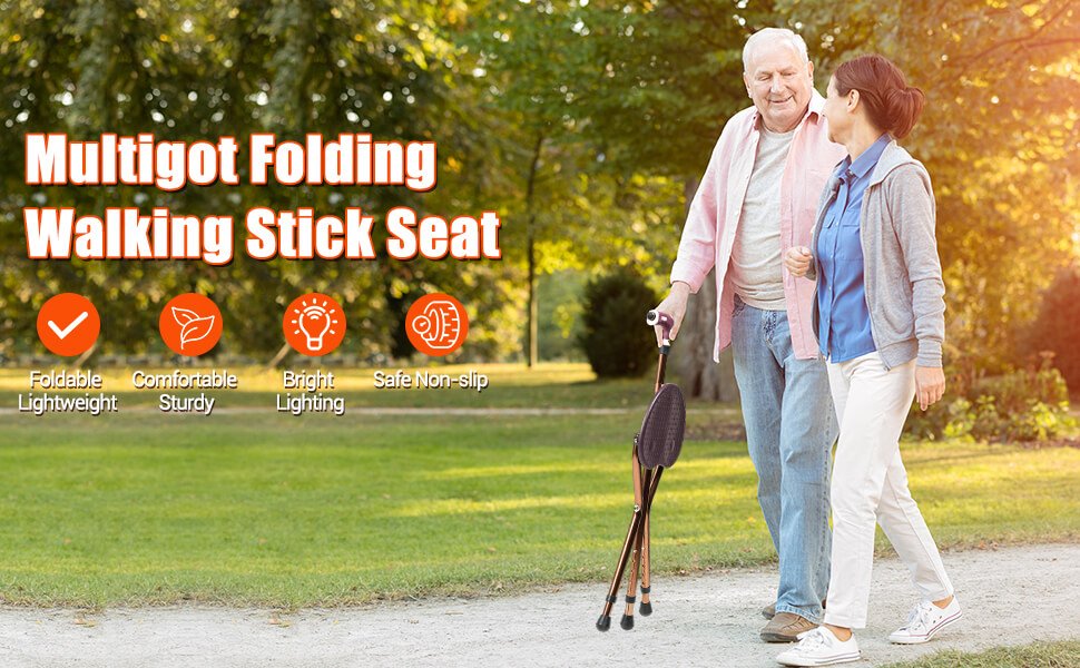 LED Light and Ergonomic Design: The portable crutch chair is designed with a built-in LED light that requires 2 x AA batteries (not included), ensuring more safety when walking at night. Moreover, the curved handle is designed for well grip and the seat features 215 ergonomic massage points, adding more comfort.