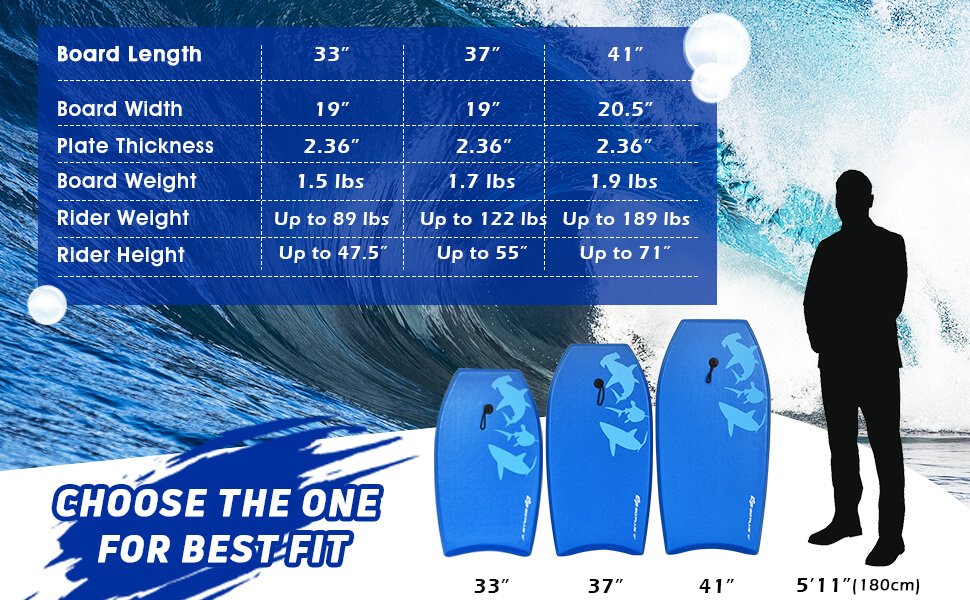 Dynamic Engineering: Engineered with 60/40 rails, rear channels, and a crescent tail, our bodyboard is perfect for a variety of wave conditions. It offers exceptional control, increasing your speed and power, whether you prefer standing or lying down. Complete with Leash and Wrist Strap: The well-placed leash ensures outstanding traction for safety and stability during surfing. The wrist strap can be comfortably worn on your wrist or ankle to prevent board loss, with adjustable tightness for maximum comfort and peace of mind.