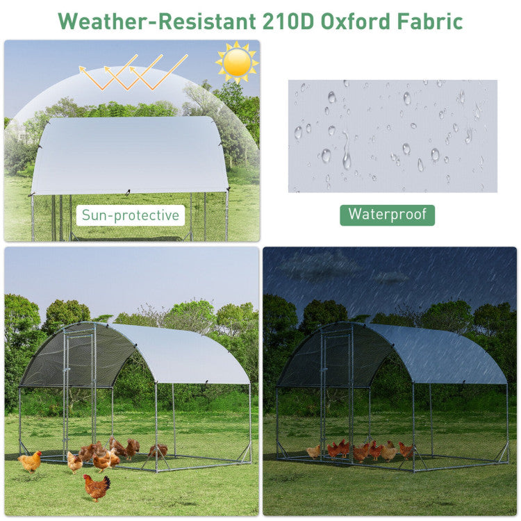 Weather-Resistant and Sun-Protective Cover: Our spacious metal poultry cage comes complete with a waterproof and sun-protective 210D Oxford cloth cover. This allows your poultry to seek shelter on sunny or rainy days. Thanks to the convenient spring buckle clip, you can easily remove the cover when necessary.