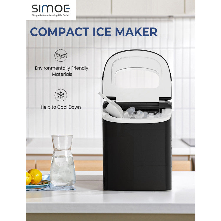Portable and Compact with Minimal Noise: Measuring 9.5" x 14" x 13" and weighing 17.5 lbs., this ice maker's compact size is ideal for countertops or bars. It operates at a gentle 115 watts, and its low-noise compressor ensures a quiet cooling process while saving energy.