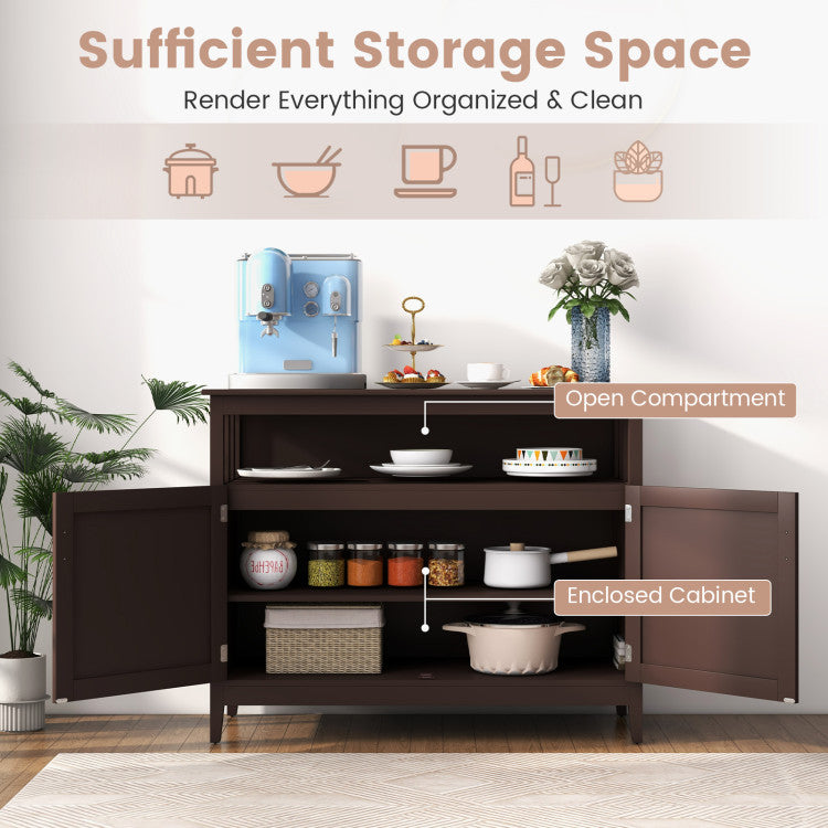 Ample Storage Capacity: Utilize the spacious top for arranging items. The open shelf is perfect for essentials, while the two large doors open to reveal two layers for convenient storage, offering ample space.