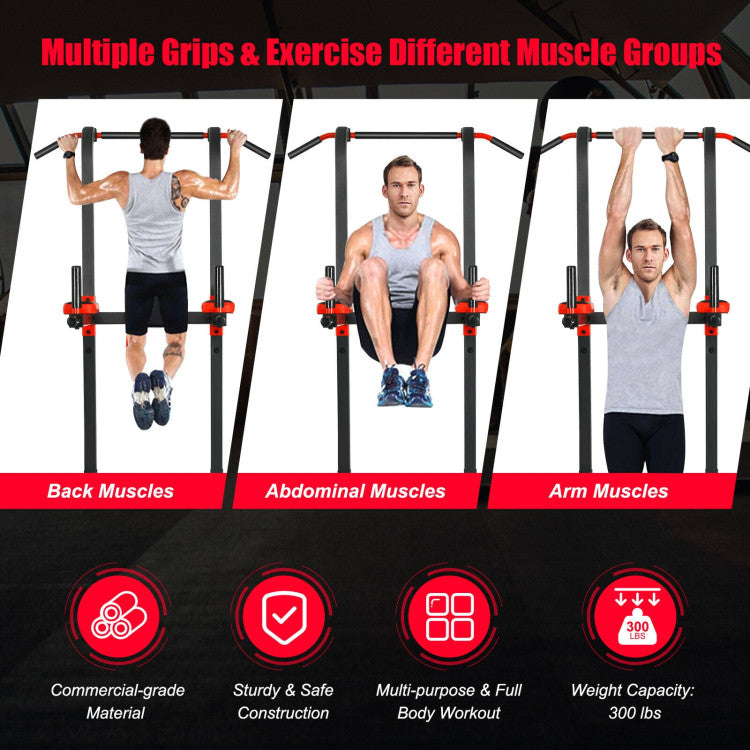 Versatile Body Workout Equipment: Unleash the power of our multi-function fitness equipment! Elevate your fitness routine with pull-ups, knee raises, triceps dips, and push-ups. The innovative multi-grip design allows you to perform a wide range of exercises, ensuring a comprehensive upper-body workout.