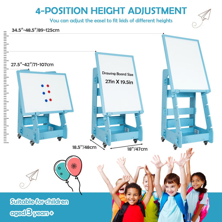 4-Level Adjustable Height: Enhance your child's creativity with our kids' easel featuring a 4-level adjustable height. Perfect for standing or sitting, this versatile easel grows with your child for a memorable and artistic childhood experience.