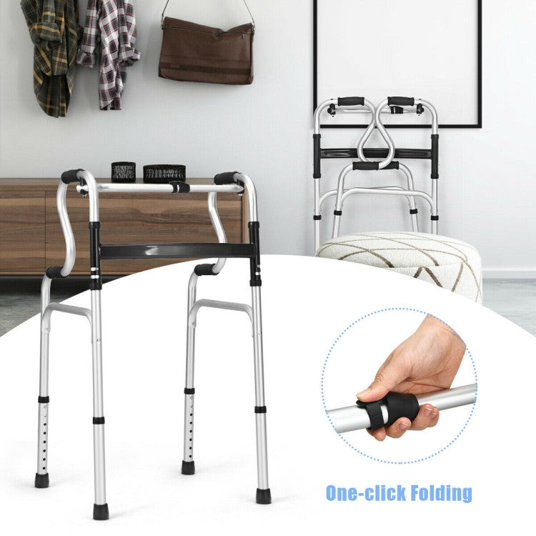 Tool-Free Assembly and Space-Saving Foldability: Our portable foldable adult walker is incredibly user-friendly, requiring no installation. With a one-click folding mechanism and a compact design, it can be effortlessly stowed in a car's trunk or a room corner.