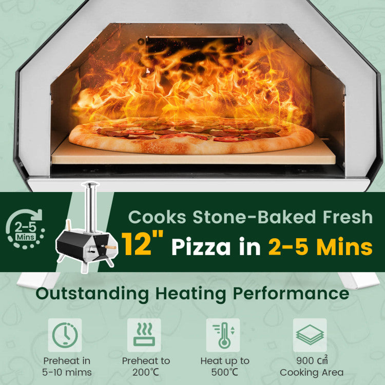 Not only for Pizza: Not just for pizzas, it cooks a 12" pizza in 2-5 minutes and excels at grilling steak, fish, chicken, sausage, veggies, and even freshly baked bread. The built-in thermometer ensures precise temperature control for gourmet results every time.