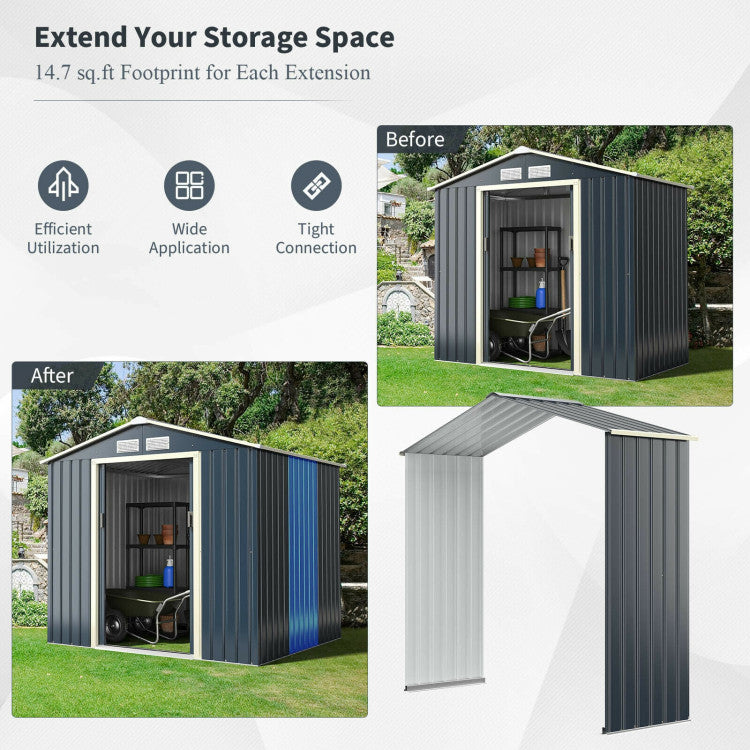 Maximize Storage Space: Revolutionize your outdoor storage with our shed extension kit, adding a whopping 14.7 ft² of space. The ideal solution to declutter and store extra belongings, this kit ensures your shed grows with your needs.