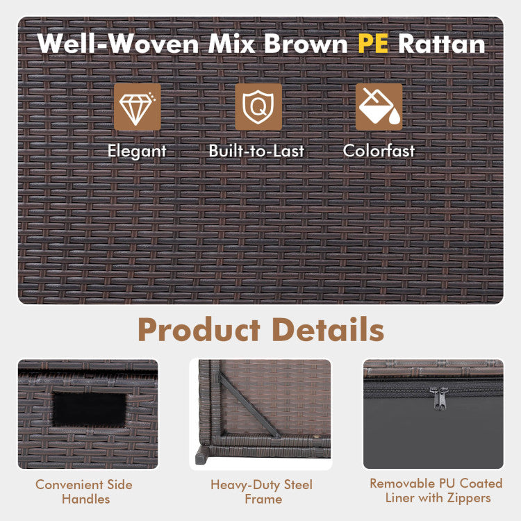 Rugged Construction, Elegant Design: Crafted with heavy-duty steel and durable PE rattan, our storage box offers both strength and style. It's not only rustproof but also adds an elegant touch to your outdoor spaces.