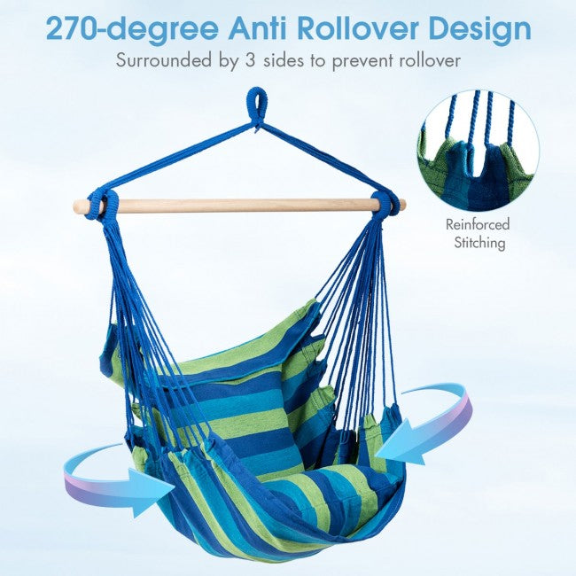 Perfect Hammock Swing Chair: This hanging hammock chair also has 270-degree anti rollover design which provide a better swing experience when you want to have a rest. Take a favorite book and tee, siting in the hanging swing chair, you can have ultimate relax and quite time.