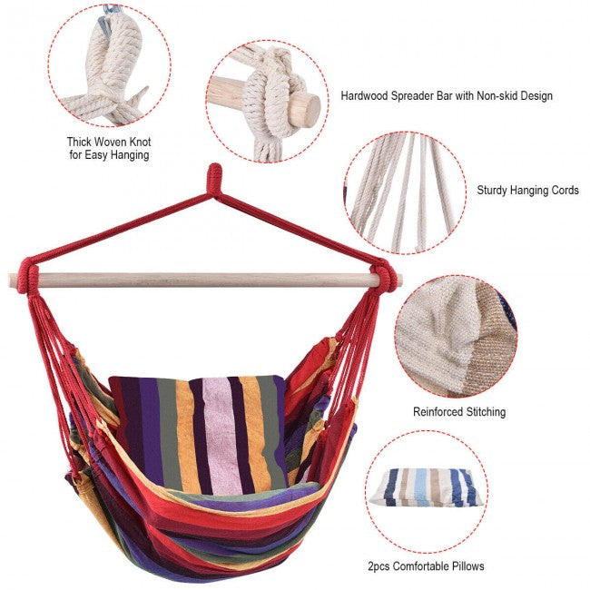 Stable Construction: Solid hanging rod are selected to better hang the chair with high wear and impact resistance without deformation. Combined with the multiple sturdy cotton ropes on both sides, the hammock chair can withstand a high weight capacity up to 350 lbs for all ages.
