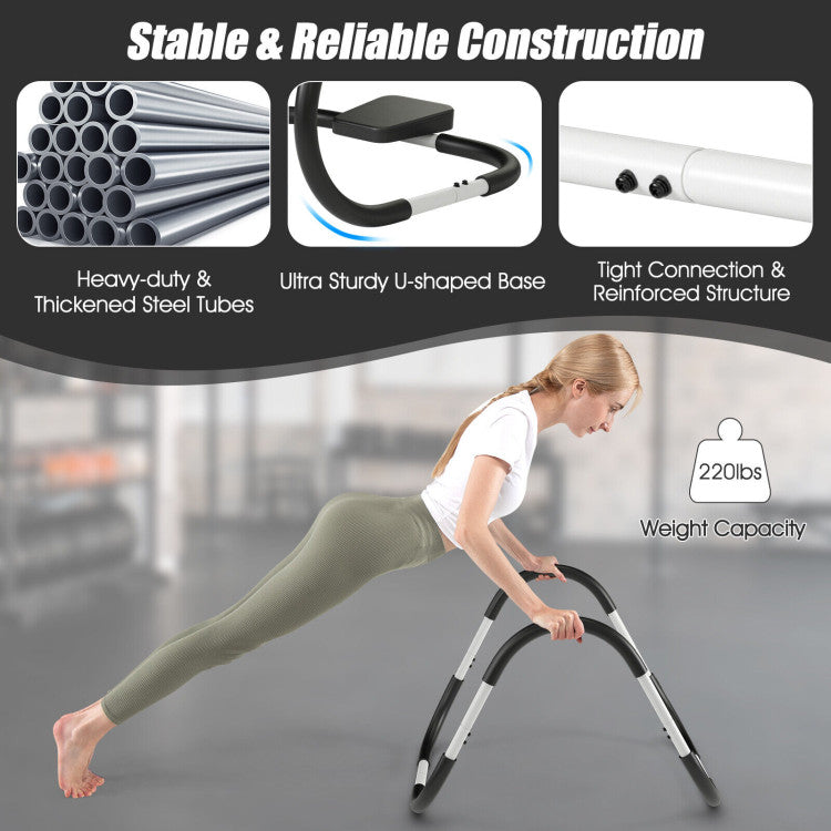 Stable and Reliable Construction: Built with heavy-duty, thickened steel tubes, our abdominal trainer guarantees exceptional stability with a high load capacity of up to 220 lbs. The ultra-sturdy U-shaped base, tight connections, and reinforced structure keep the AB trainer steady even during intense exercises.