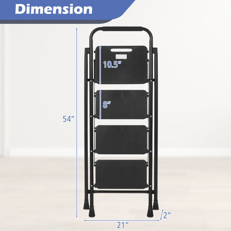 Product Information: No assembly required! Unfold this folding step stool with dimensions of 32" x 18" x 50" (L x W x H) and easily fold it to 21" x 2" x 54" (W x D x H) after use. The top-standing platform size of 10.5" x 14" (L x W) makes it perfect for various tasks, offering a fully assembled solution for your everyday needs.