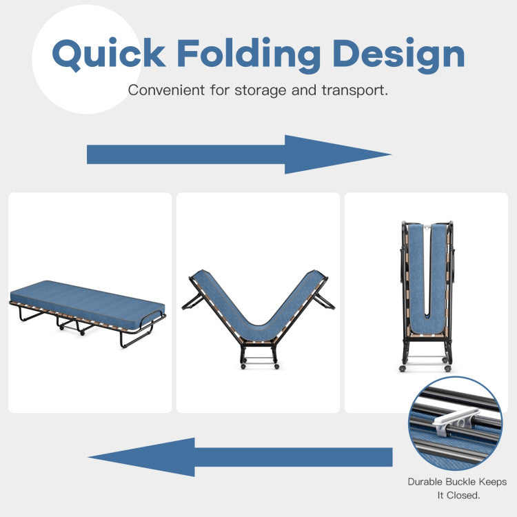 Convenient Foldable Design: Maximize space with our portable bed that effortlessly folds into a compact suitcase. Store it easily in tight spaces, making it an ideal solution for bedrooms, camping, and travel.