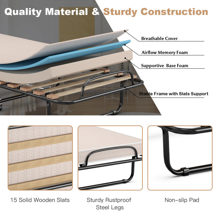 Robust Build and High-Quality Material: Reinforced with an upgraded steel frame, our foldable bed ensures exceptional stability and a hefty 440 lbs weight capacity. The rust-resistant coating guarantees durability.