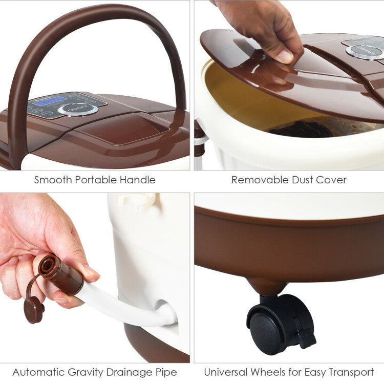 Smart Design: Our foot massager is designed with convenience in mind. It features an automatic drain pipe that allows for easy emptying of the water tank by gravity. The bright LED screen makes operation effortless, and the portable handle and four removable universal wheels ensure easy movement, portability, and storage.