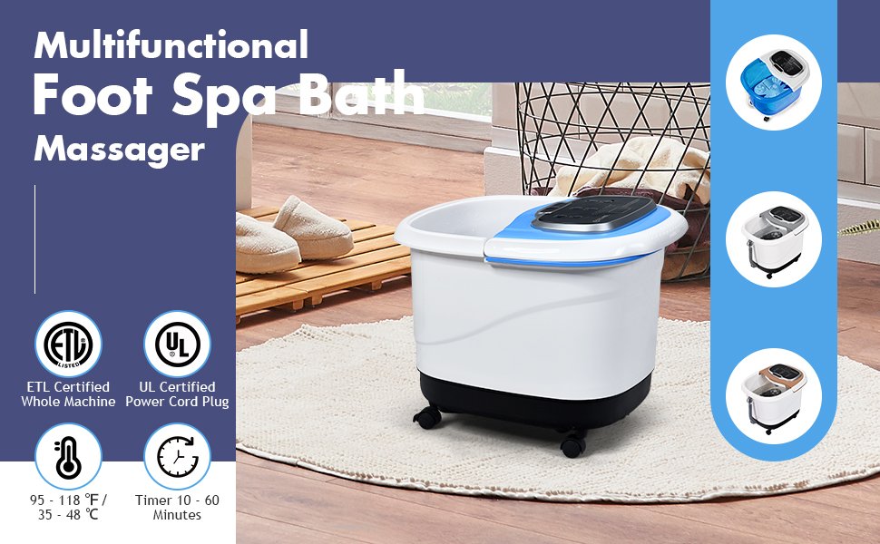 Total Relaxation at Your Fingertips: Experience ultimate relief for tired feet with our electric foot massage tub. Ideal for those in need of a break from long hours on their feet. Six motorized massage rollers target acupuncture points, boost blood circulation, and enhance sleep quality.