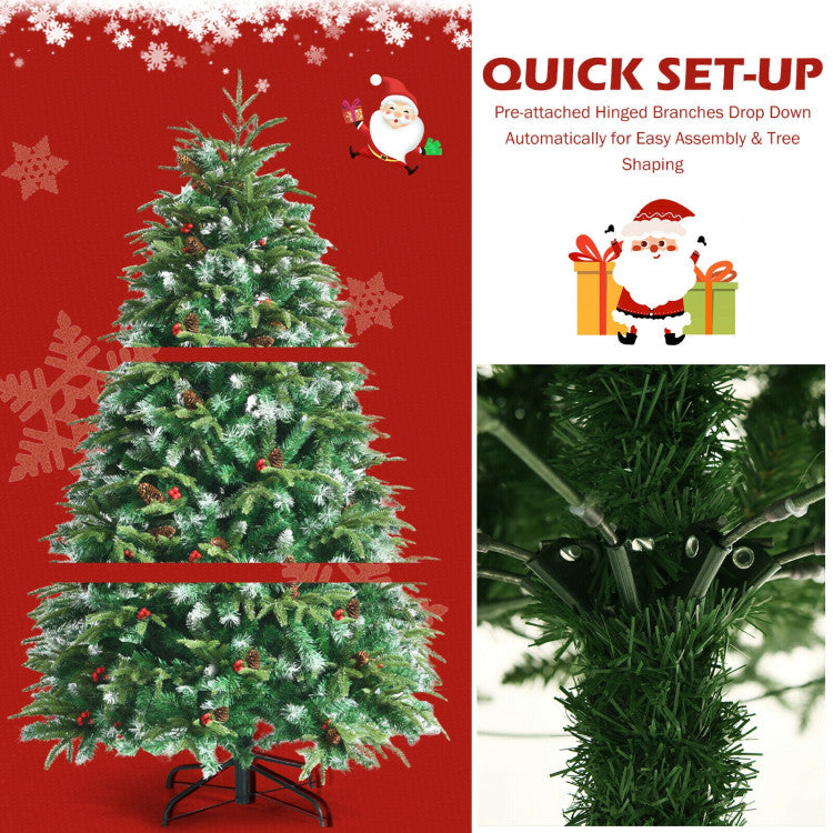 Hinged Design for Quick Set-Up: Thanks to the hinged structure, the life-like pine tree is easy to fluff and assemble. All branches will automatically drop to the designed place, which can save you time and energy. Besides, the tree is supported by a folding metal stand, ensuring high stability.