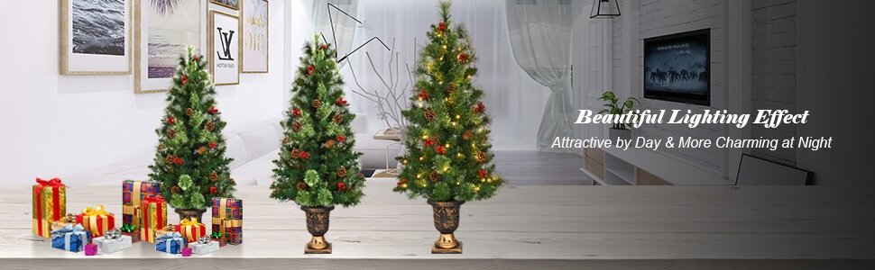 Infuse Your Home with Magic: Elevate the ambiance of any room with this tree's enchanting charm. It's the perfect enhancement for your home's holiday decor, infusing a delightful Christmas spirit that you'll want to relive year after year. Effortless Brilliance with Pre-lit LED Lights: Embrace the ease of decorating with pre-lit LED lights adorning each branch. No assembly is required, just plug in and enjoy the warm white glow. Plus, these energy-efficient lights illuminate your space beautifully. Certified for Safety: For your peace of mind, this tree comes equipped with a UL-certified adapter, ensuring a safe and worry-free holiday season.