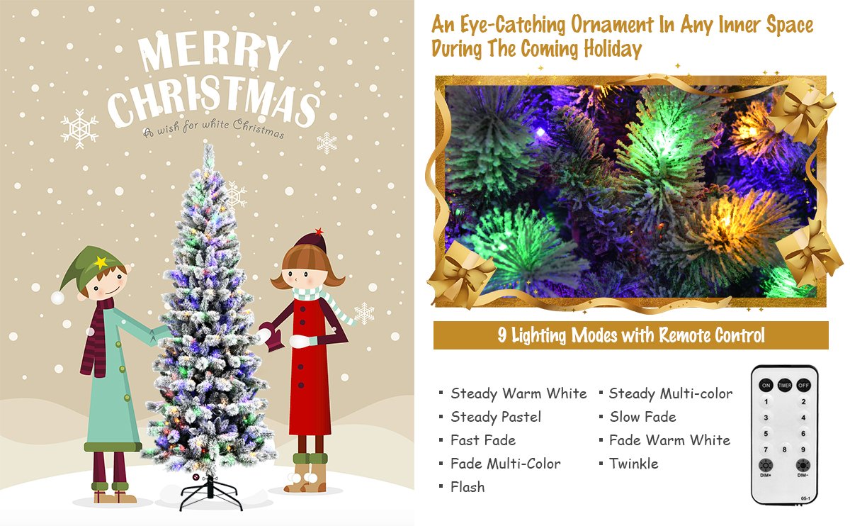 9 Lighting Modes with Remote Control: Equipped with 200 LED lights, this Christmas tree looks extremely attractive in the darkness. There are 9 lighting modes for you to choose from. You can choose an appropriate lighting mode among them through the remote controller. Enjoy an exciting lighting show at home to cheer up the holiday atmosphere.