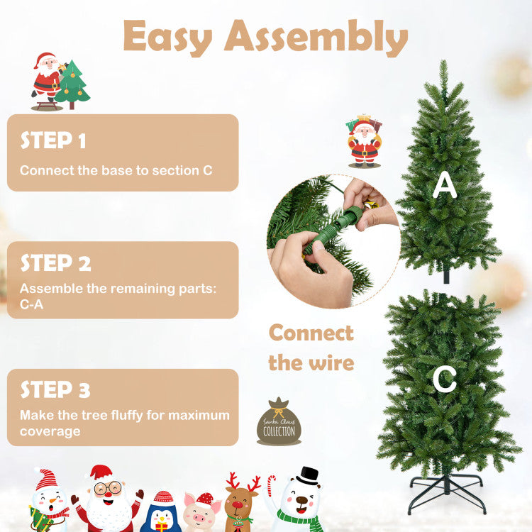 Effortless Setup: Assembling your slim Christmas tree is a breeze with a 2-section design and hinged branches, saving you time while achieving flawless holiday decor.