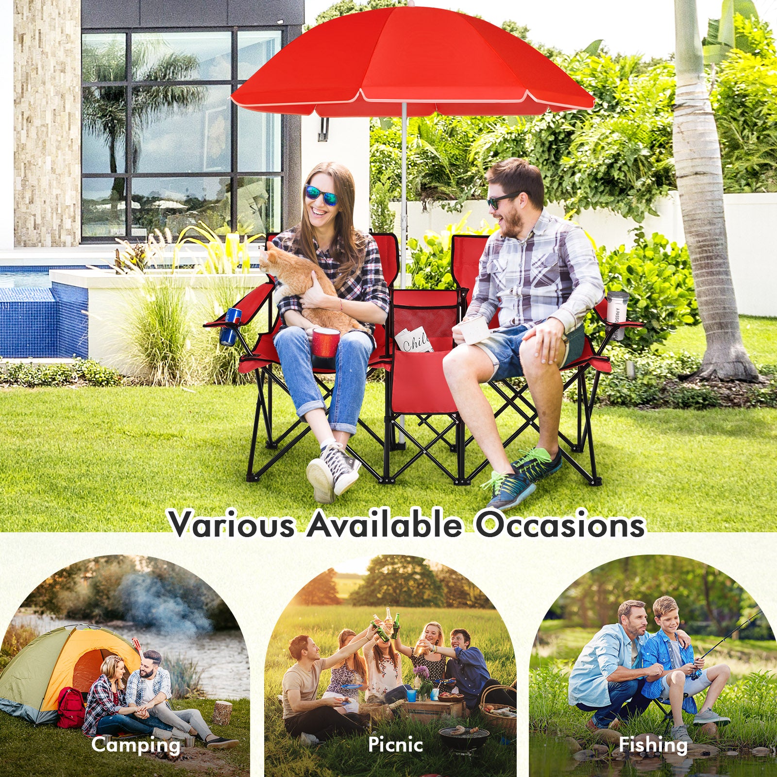 Wide Range of Applications: Designed with two seats, these double folding camping chairs are perfect for enjoying outdoor leisure time with a companion. They are suitable for various settings, including patios, backyards, poolside areas, and beaches, providing comfortable seating wherever you go.