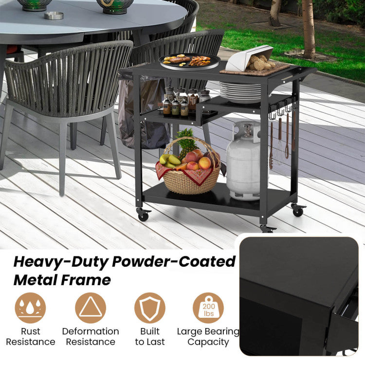 Sturdy and Durable Structure: Crafted with a heavy-duty powder-coated metal frame, our outdoor pizza oven table guarantees exceptional durability and rust resistance. With a large bearing capacity of 90 kg/200 lbs, enjoys stability and deformation resistance for years to come.