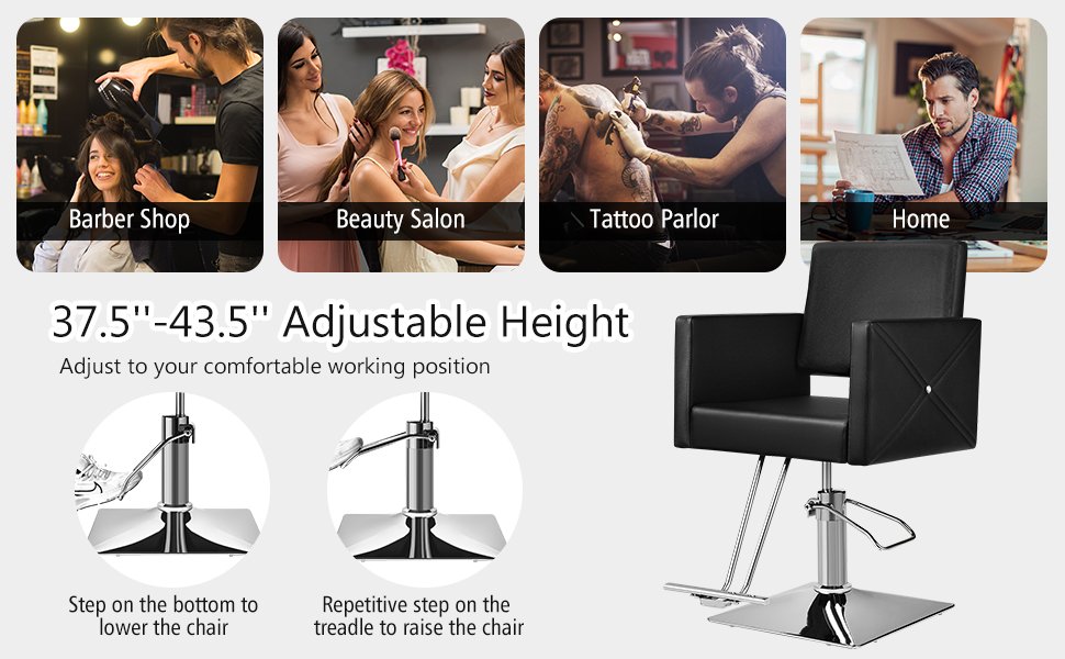 Classic & Elegant Design for Occasion: Add a touch of sophistication to your salon or studio with our classic and elegant hydraulic barber chair. The sleek black seat, glossy base, and crystal bead accents create a modern appearance that seamlessly blends with any decor. Perfect for barbershops, beauty salons, tattoo studios, and even home use.