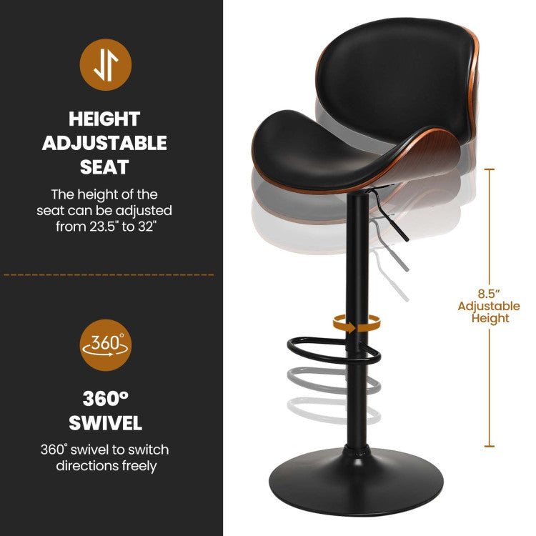 Adjustable Height and Swivel: Customize your seating experience with ease. Adjust the seat height effortlessly from 23.5" to 32" using the control lever beneath the seat. These stools are SGS-certified for stability and swivel 360 degrees, making them perfect for socializing.