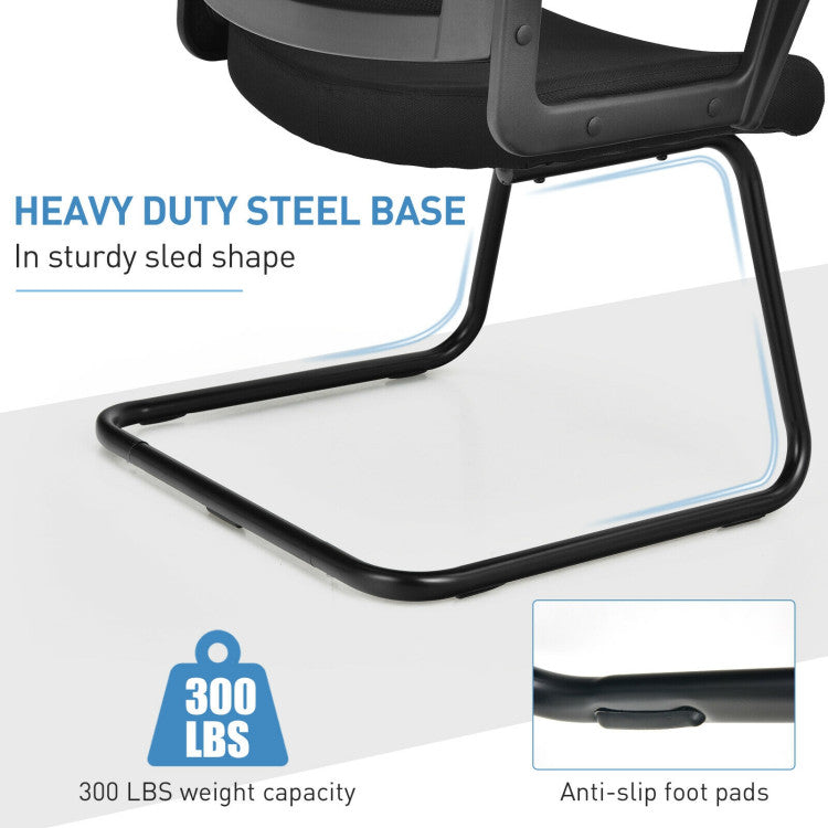 Sturdy Sled-Shaped Steel Base: Our chair boasts a robust powder-coated steel frame ensuring stability and durability, supporting up to 300 lbs. Non-slip pads safeguard floors from scratches.