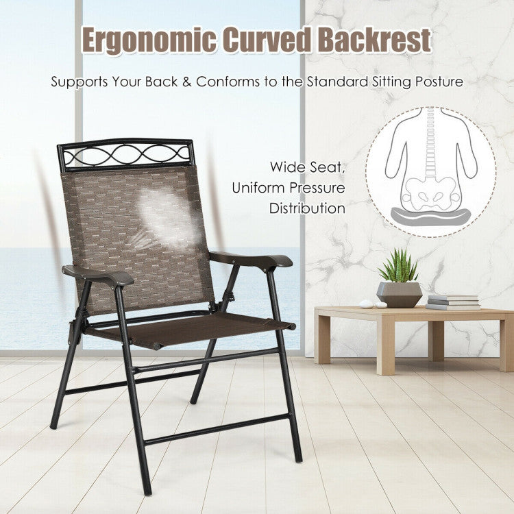 Unparalleled Comfort: Experience ultimate comfort with the breathable and plush fabric of these folding bistro chairs. The fabric is designed to retain its shape and elasticity, providing a comfortable seating experience. The streamlined armrests offer additional support, making these chairs perfect for sunbathing or camping trips.